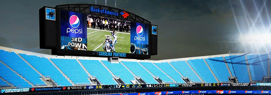 На спортивной арене Bank of America было установлено два новых HD-видеотабло площадью более 1000 метров квадратных каждое (61 х 17 м) на базе модульных светодиодных экранов компании Daktronics